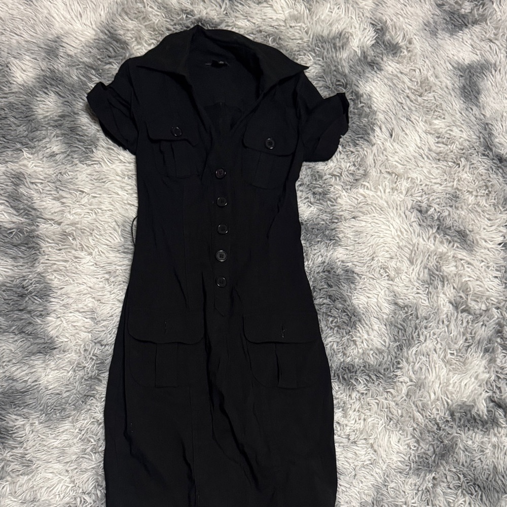 XOXO Elegant Black Midi Dress with Buttons